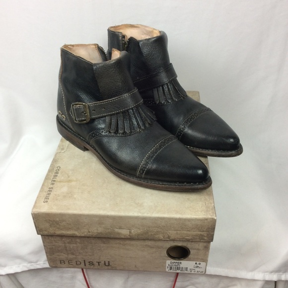 Bed Stu leather “dipper” booties in black rustic
